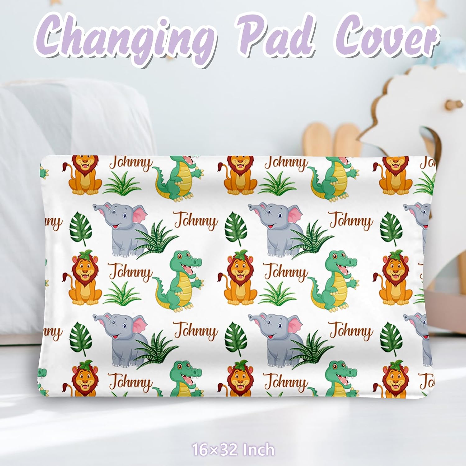 Personalized Baby Crib Bedding Set, 5 Pcs Custom Name Nursery Bedding Set for Girls Boys, Jungle Animals Baby Crib Set for Toddlers Infants, Double Layer Bedding Crib Sets Customized Gifts