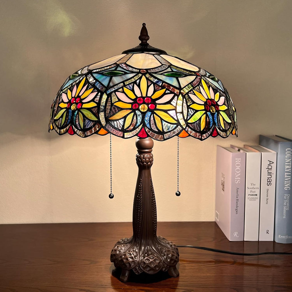 Capulina Tiffany Lamp Stained Glass Table Lamp 2-Light 16X16X24 Inches Gorgeous Grape Sunflower Tiffany Style Desk Lamp for Bedrooms Living Room Study Home Office