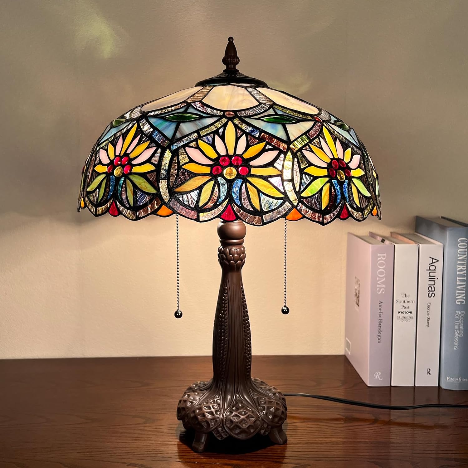 Capulina Tiffany Lamp Stained Glass Table Lamp 2-Light 16X16X24 Inches Gorgeous Grape Sunflower Tiffany Style Desk Lamp for Bedrooms Living Room Study Home Office