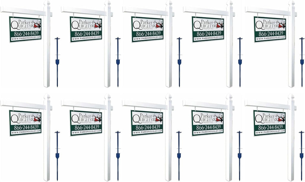 4Ever Products Vinyl PVC Real Estate Sign Post - White - 6' Tall Post White 47' Arm - 10 Pack
