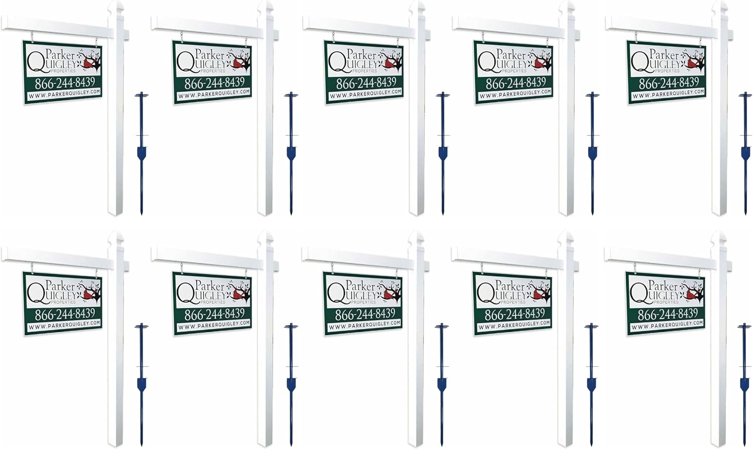 4Ever Products Vinyl PVC Real Estate Sign Post - White - 6' Tall Post White 47' Arm - 10 Pack