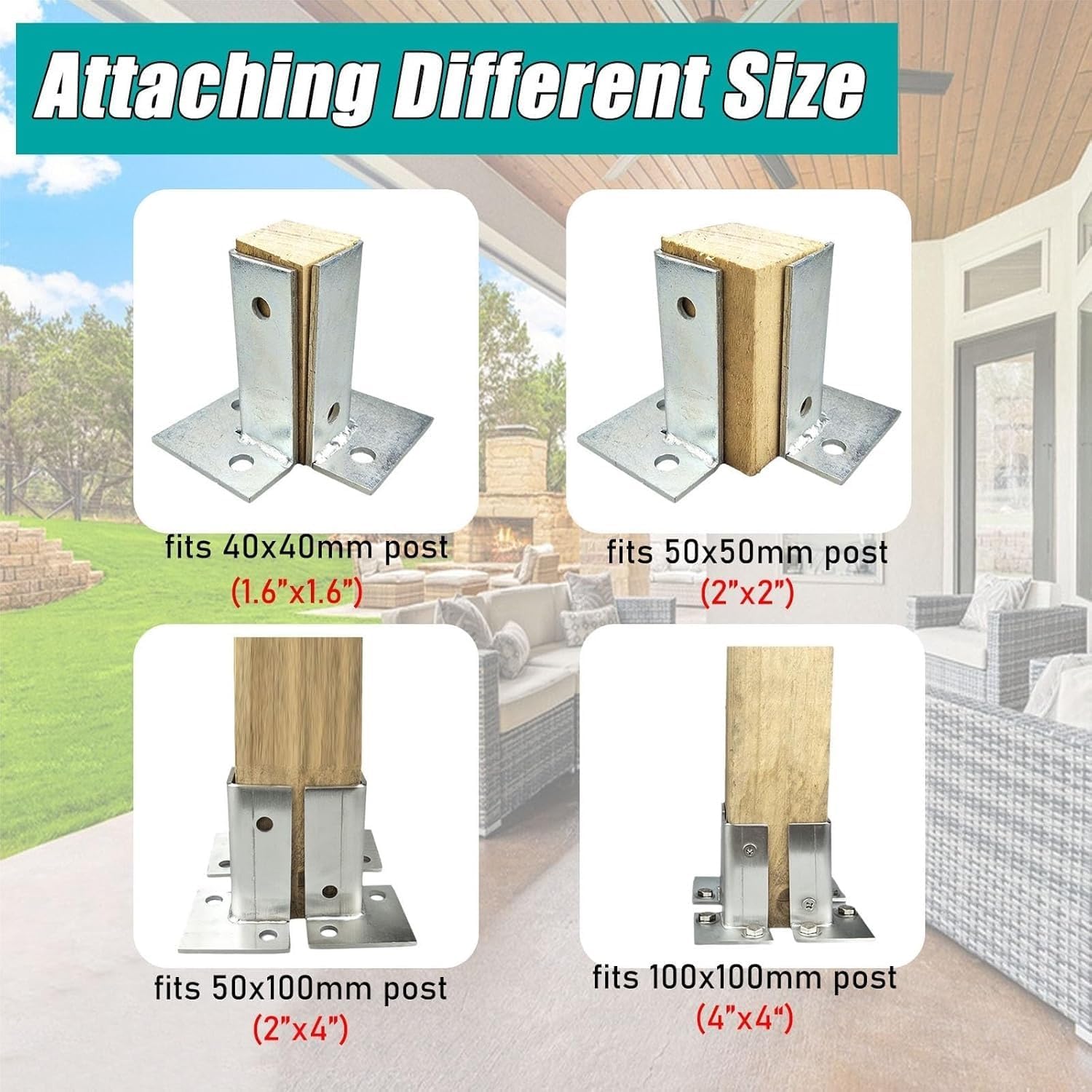 Post Base Anchor Kit Adjustable Half Post Bracket for Repairing and Strengthening Post, Metal Concrete Brackets for Fencing/Railing/Mailbox(6pcs)