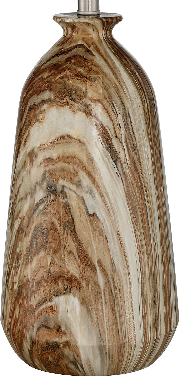 360 Lighting Carlton 28' Tall Modern Table Lamps Set of 2 with Smart Sockets Brown Faux Marble Living Room Bedroom Bedside Nightstand House Office Home Reading Kitchen Entryway White Shade