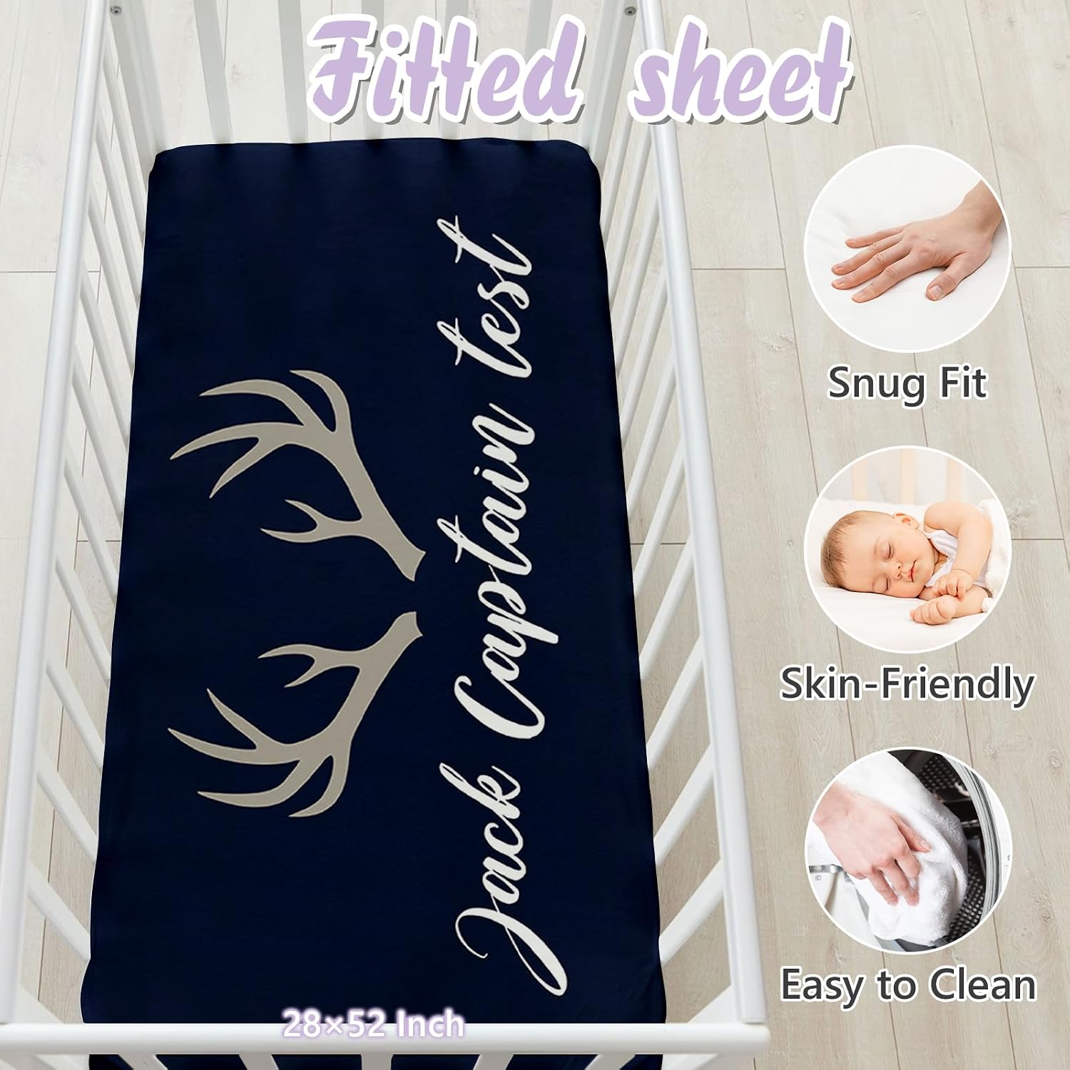 Personalized Baby Crib Bedding Set, 5 Pcs Custom Name Nursery Bedding Set for Girls Boys, Blue Woodland Deer Baby Crib Set for Toddlers Infants, Double Layer Bedding Crib Sets Customized Gifts