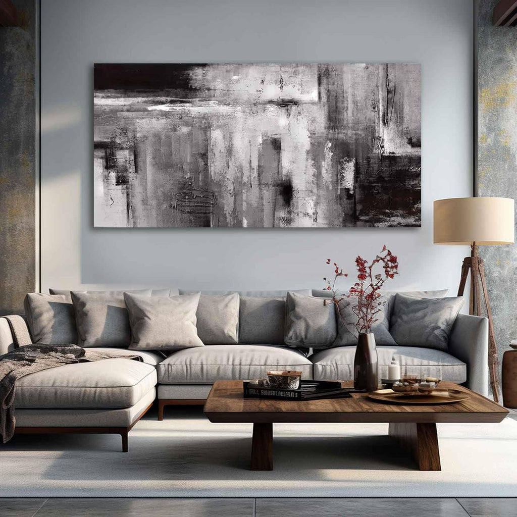 XIANSHOU Black Abstract Wall Art Living Room Decor Painting 29'x 58' White Abstract Graffiti Wall Decorations for Bedroom Kitchen Dining Room Office