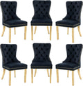 civama Dining Chairs Set of 6, Elegant Luxury Velvet Tufted Dining Chairs Golden Legs & Nailhead Trim, Back Lion Head Pull Ring & Rhomboid Pattern, Nikki Collection Armless Kitchen Chair, Black