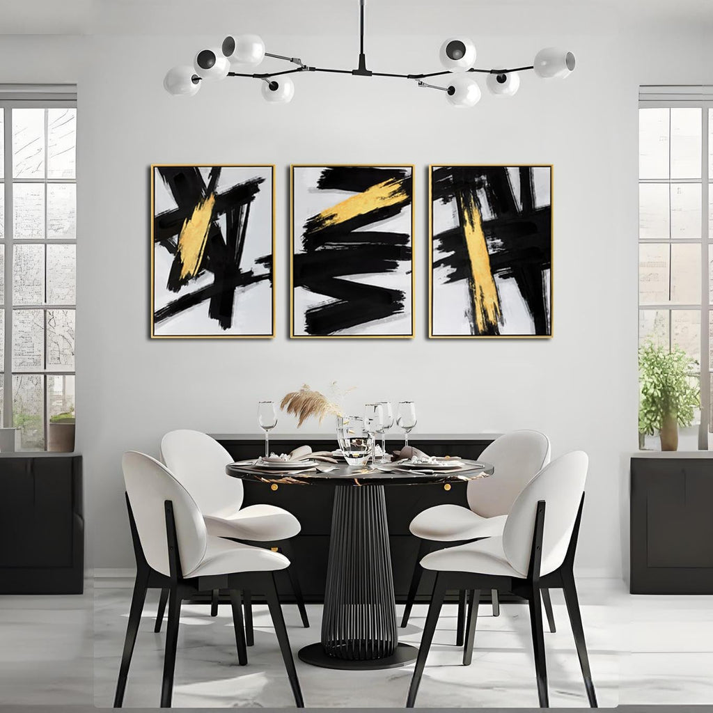 Sofoney - Gold Framed Black and Gold Abstract Wall Art 3D Textured Black and White Canvas Wall Decor with Gold Foil for Living Room Bedroom Office, Large 3 Piece Modern Home Decor, 20'x30'x3 Panels