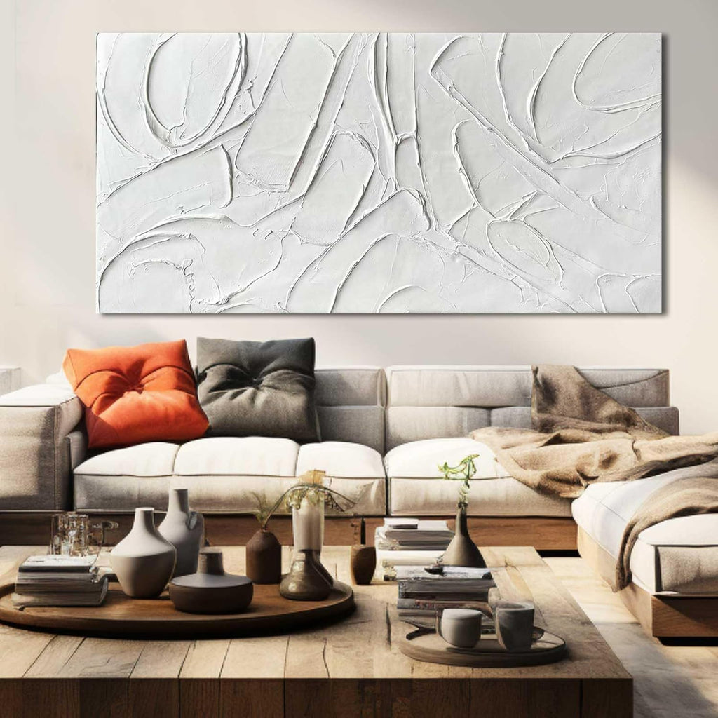 XIANSHOU Oil Painting Art Wall Decor Pictures for Living Room Big Wall Artwork White Painting 29'x 58' Modern Abstract Wall Decor Bedroom Office Ready to Hang