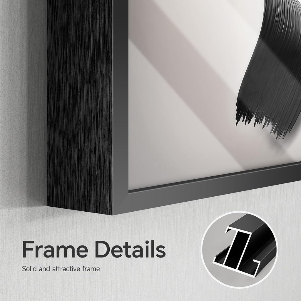 Framed Large Modern Abstract Wall Art for Living Room, Set of 3 Piece Black and White Gold Luxury Artworks, Geometric Painting Print for Dining Room Entryway Hallway Home Office Wall Decor, 24x36 In