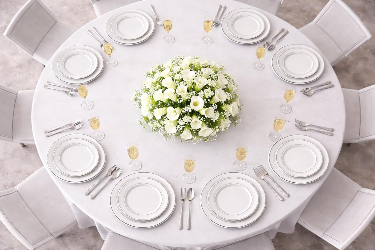 ' OCCASIONS ' 360 pcs/40 Guest-Full Tableware Set-Wedding Disposable Plastic Plates, Silverware, Silver Rimmed Tumblers & Linen Feel Napkins w/napkin Rings (Combo C, White & Silver Rim)