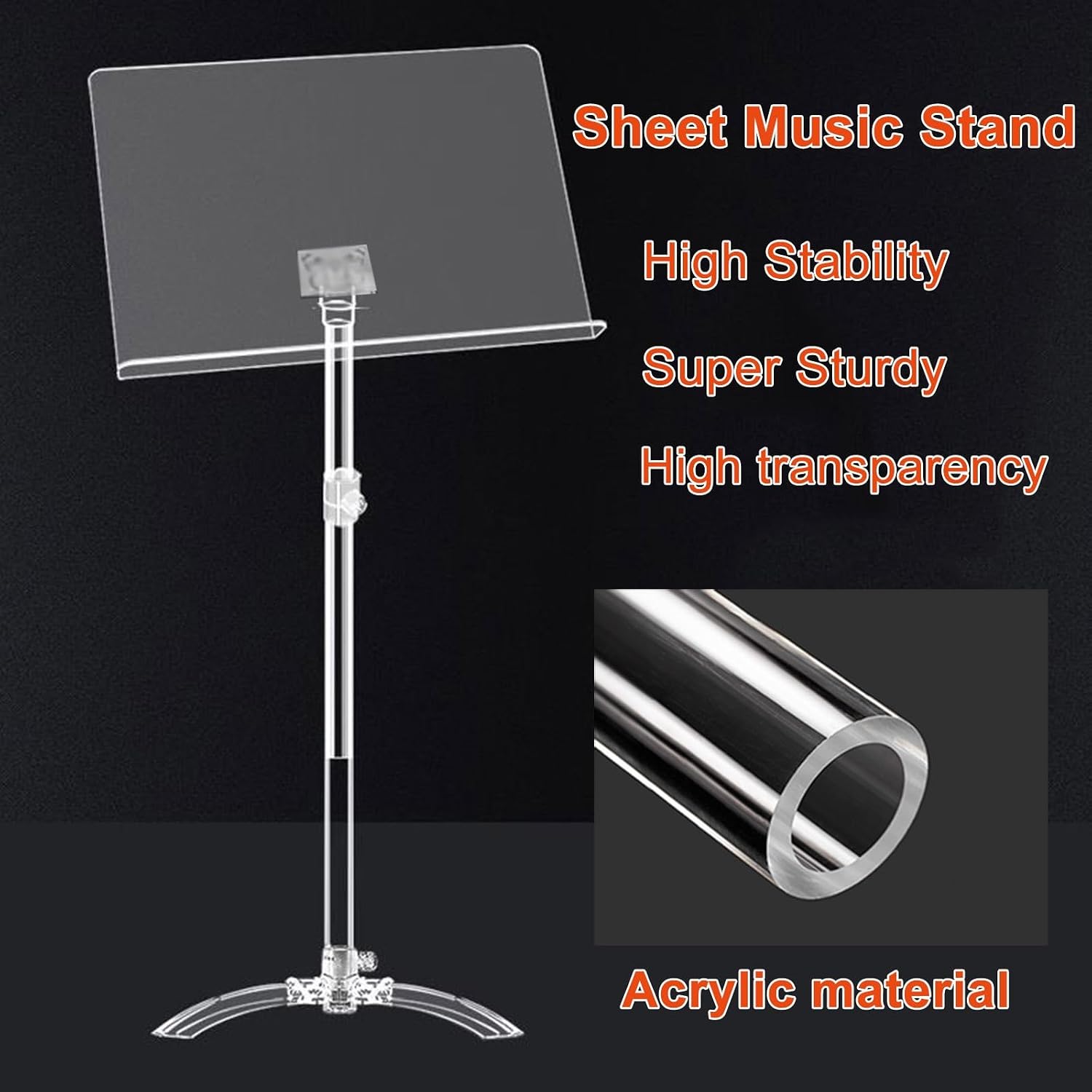 Adjustable Sheet Music Stand, Violin Guitar Music Stand, Acrylic Material, Orchestral Music Stand, 91-141cm Can Be Lifted, for Instrumental Performance, Reading,
