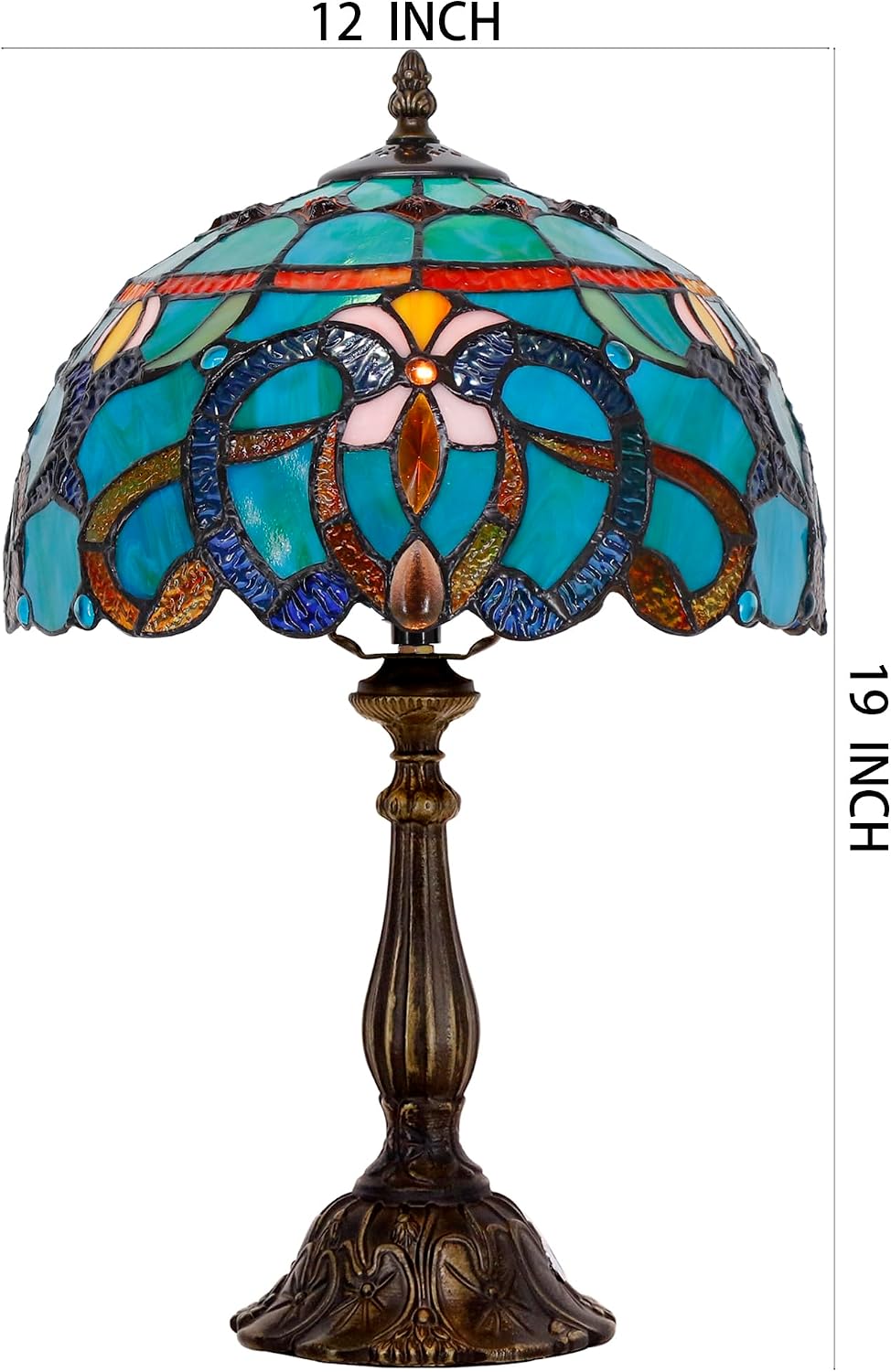 Tiffany Lamp Touch Control Table Lamp Blue Green Stained Glass Desk Lamp 12X12X19 Inches Baroque Style Reading Light