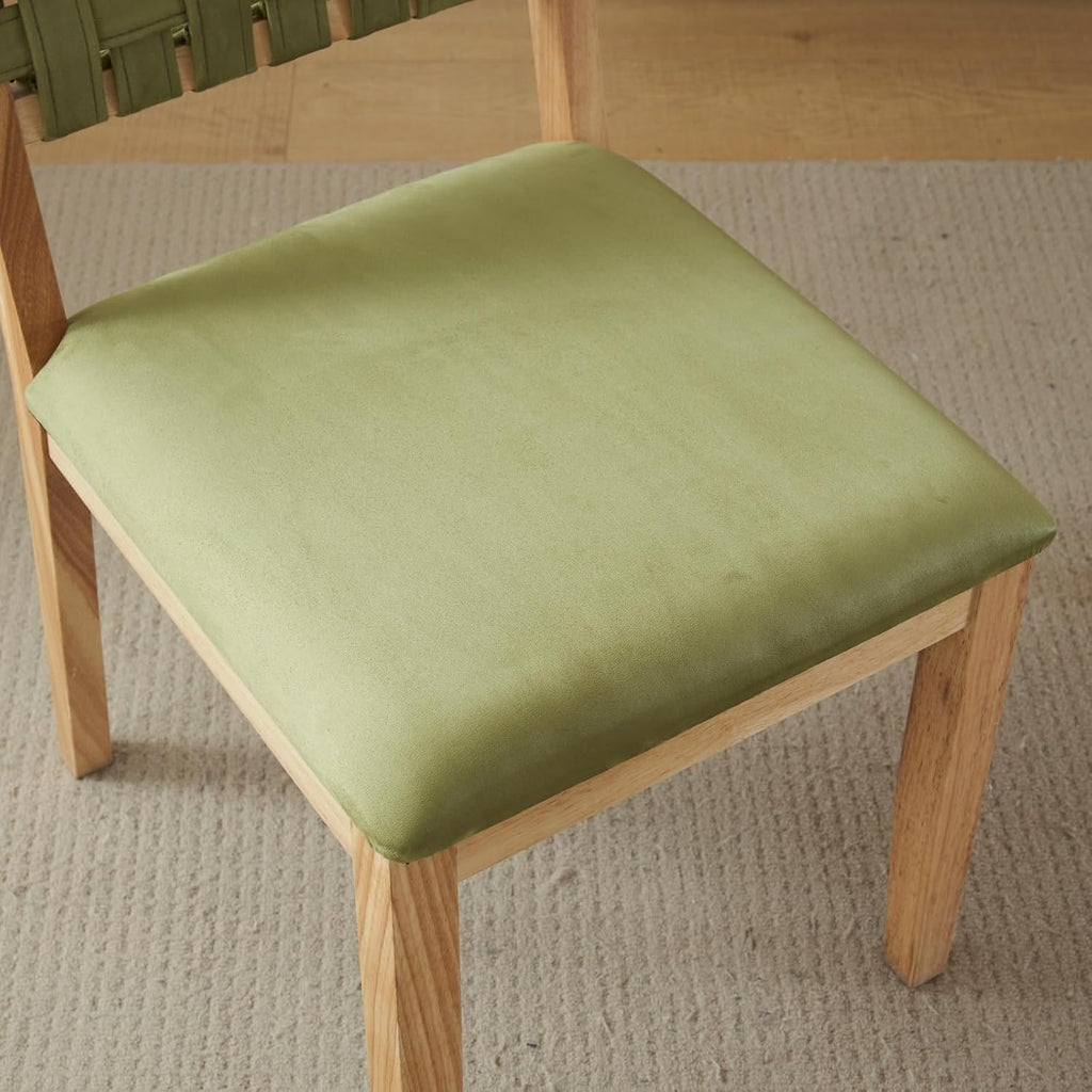 VINGLI Sage Green Woven Wooden Dining Chairs Set of 2,Armless Mid Century Modern Desk Chairs with Rivet&Foot Pegs,Upholstered Farmhouse Comfy Chair No Wheels for Dining Room,Living Room,Oak,Suede