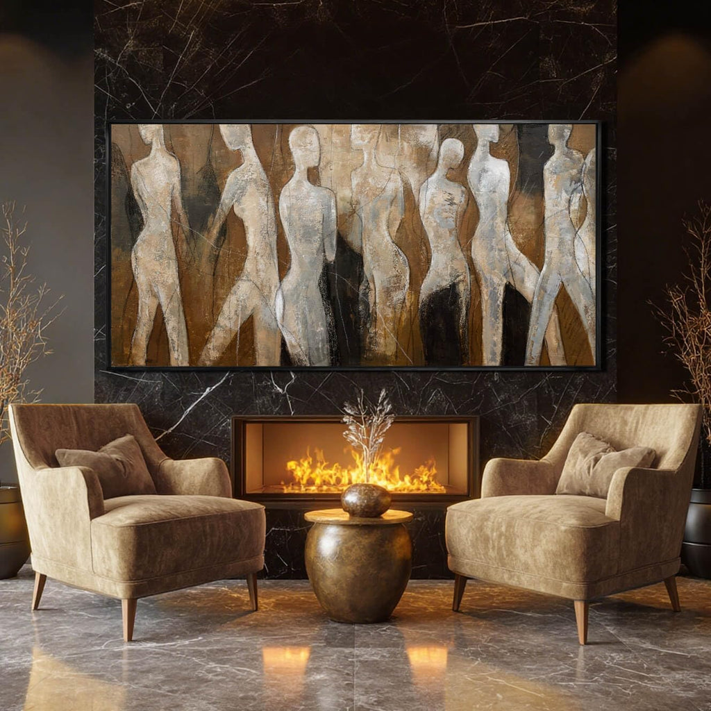CHUDANHAO Black Line Wall Decor Brown Canvas Wall Art Figure Wall Decorations 29'x58' Large Pictures for Living Room Artwork for Office