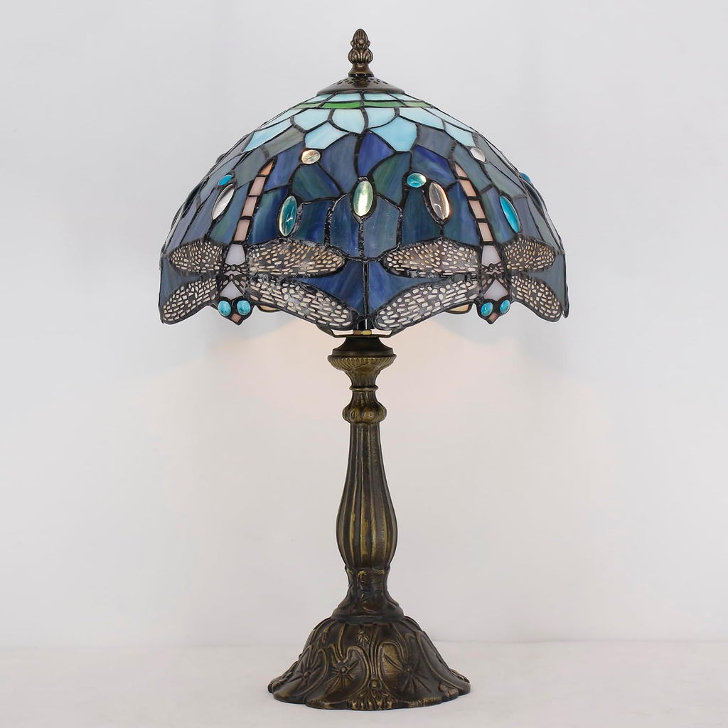 Tiffany Lamp Touch Control Table Lamp Blue Stained Glass Desk Lamp 12X12X19 Inches Dragonfly Style Reading Light