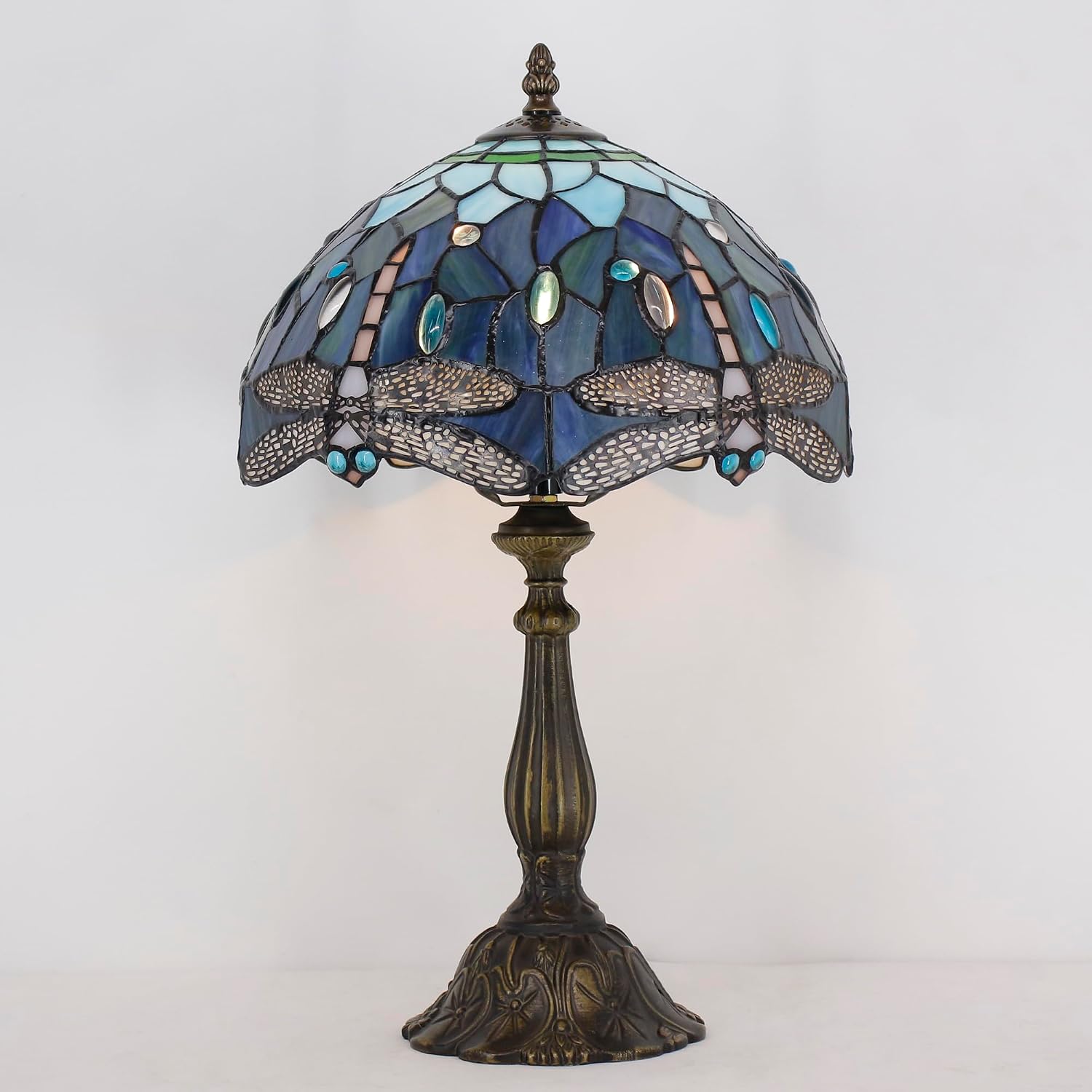 Tiffany Lamp Touch Control Table Lamp Blue Stained Glass Desk Lamp 12X12X19 Inches Dragonfly Style Reading Light