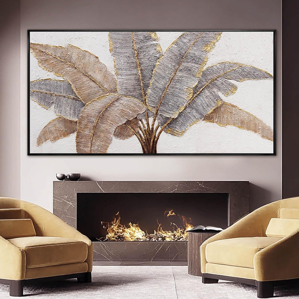 CHUDANHAO Plant Canvas Wall Art Contemporary Wall Decor Gold Pictures Textured Home Decorations 29'x58' Canvas Art for Living Room Kitchen