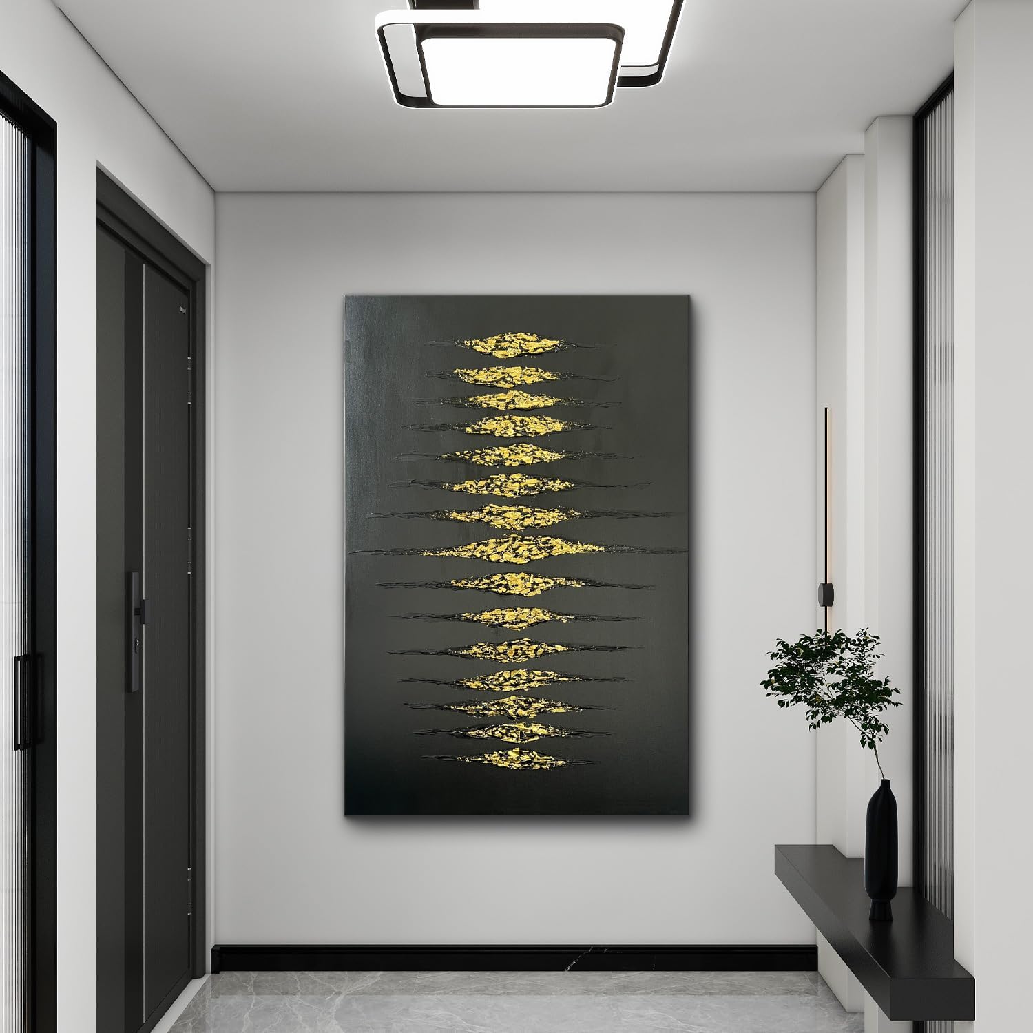 Creespi Hand-Painted Abstract Black and Gold Textured Wall Art 30x45 inch,Large Minimalist 3D Thick Texture Oil Painting on Canvas for Home Wall Decoration