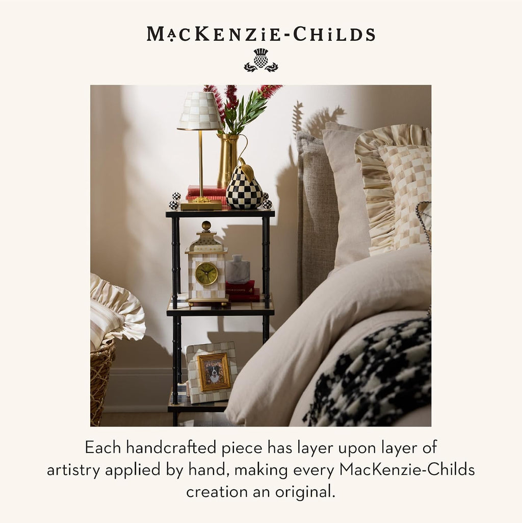 MACKENZIE-CHILDS LED Rechargeable Disk Table Lamp, Cordless Touch Lamp, Brown-and-White Mocha Check