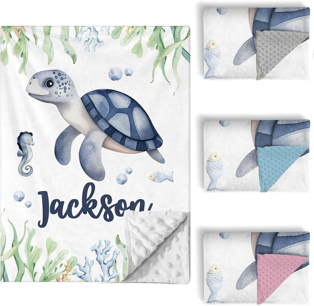 Custom Baby Crib Bedding Set, 5 PCS Personalized Name Baby Crib Sets for Girls Boys, Sea Animals Theme Nursery Bedding Sets for Infant Toddler, Double Layer Flannel Bed Set Customized Gifts