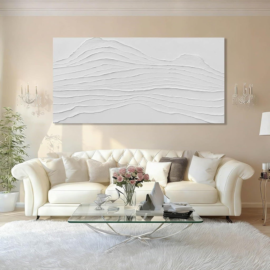 GAIDUOMAI Large Abstract Wall Decor White Line Wall Art Textured Minimalist Poster Contemporary Wall Painting for Living Room Office Bedroom 29'x 58' Hallway Decor
