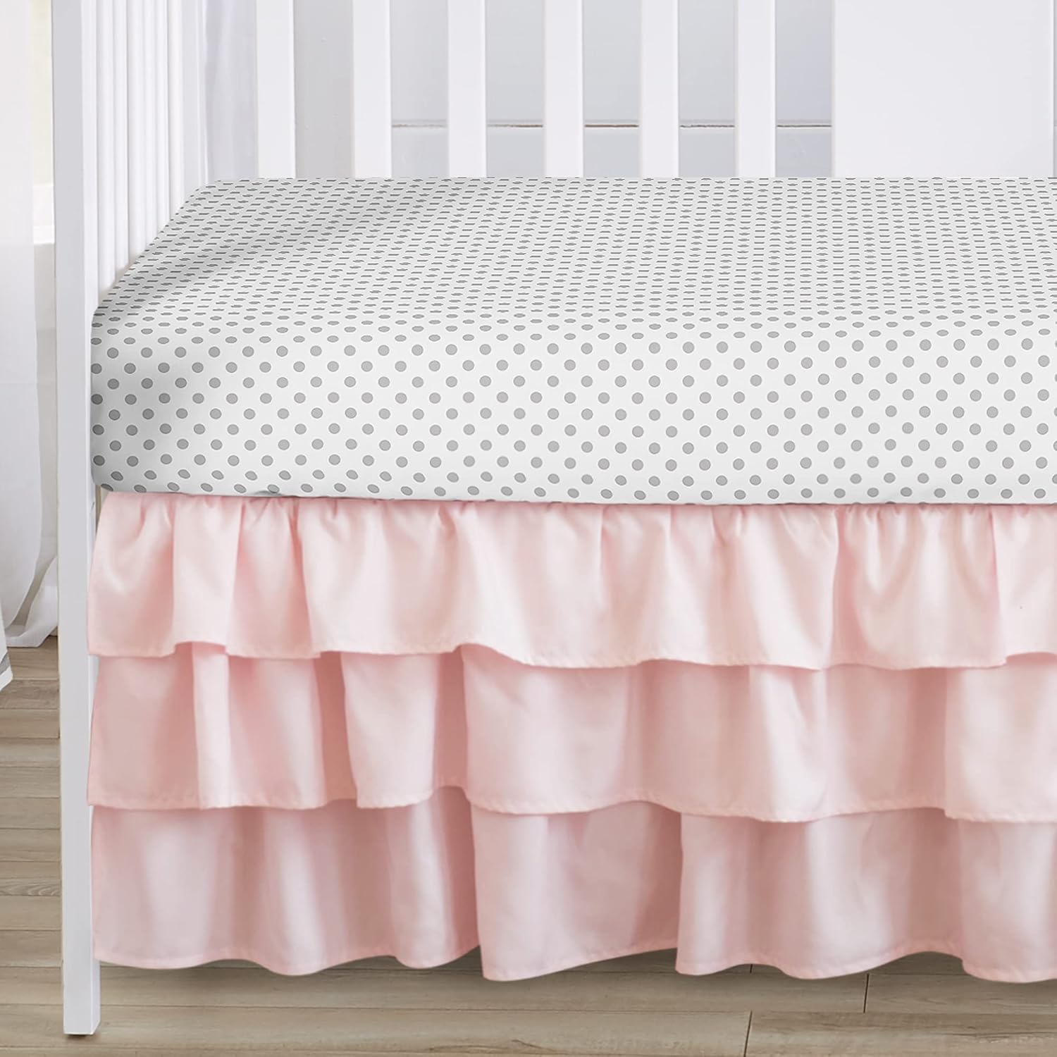 Sweet Jojo Designs 6-Piece Baby Crib Bedding Set (Pink/Grey Boho Floral) for Girls, Infants/Nursery incl. Blanket, Fitted Sheet, Skirt, BreathableBaby Breathable Mesh Crib Liner (Watercolor Polka Dot)