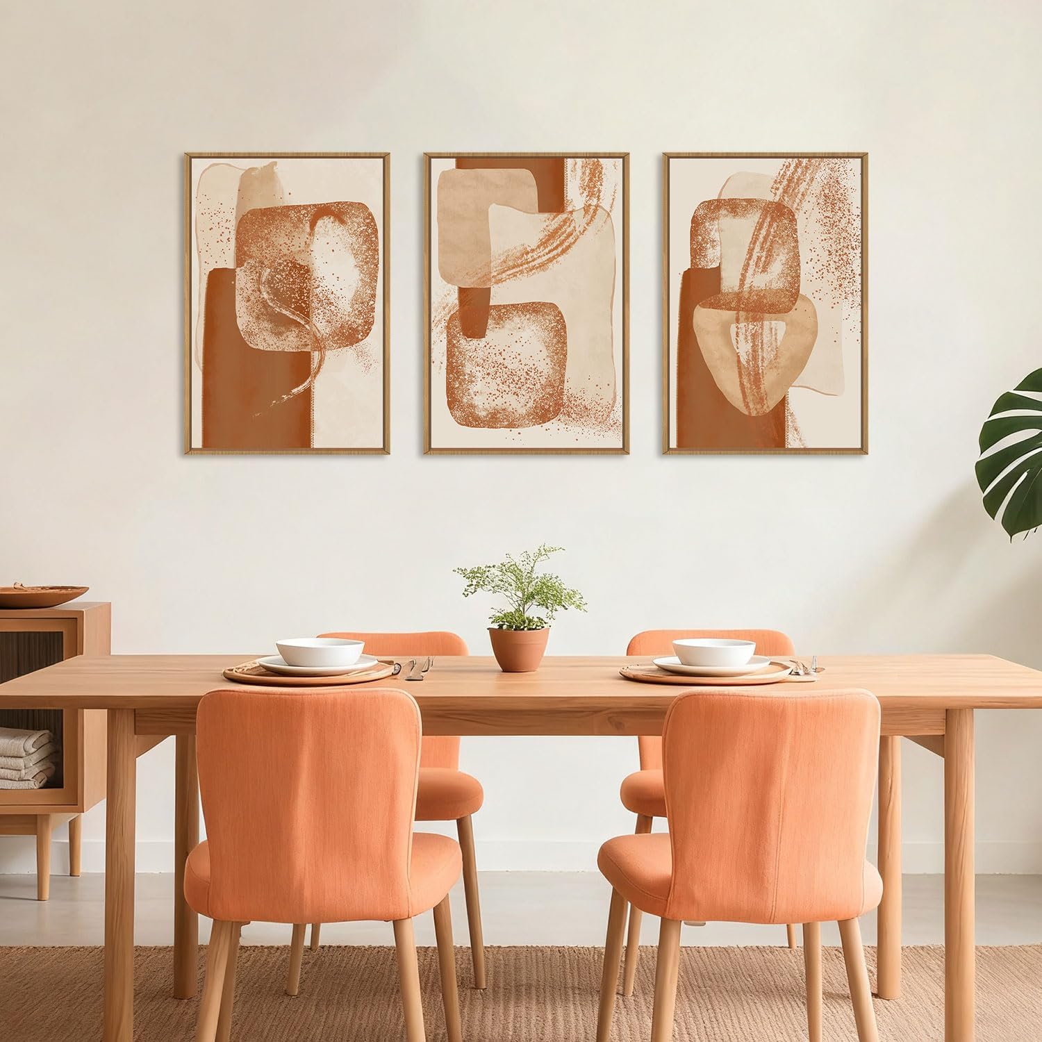 Celestdeco Large Neutral Abstract Orange Framed Canvas Wall Art Set,Modern Minimalist Block Wall Decor,Boho Beige Brown Geometric Artwork for Living Room,Bedroom,Dining Room,Office-24 x36 x3