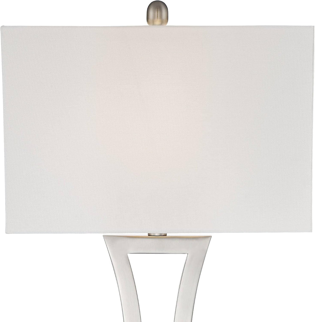 360 Lighting Roxie 31' Tall Large Modern End Table Lamps Set of 2 with Smart Sockets Brushed Nickel Finish Sculptural Metal Living Room Bedroom Bedside Nightstand House Office Off-White Shade