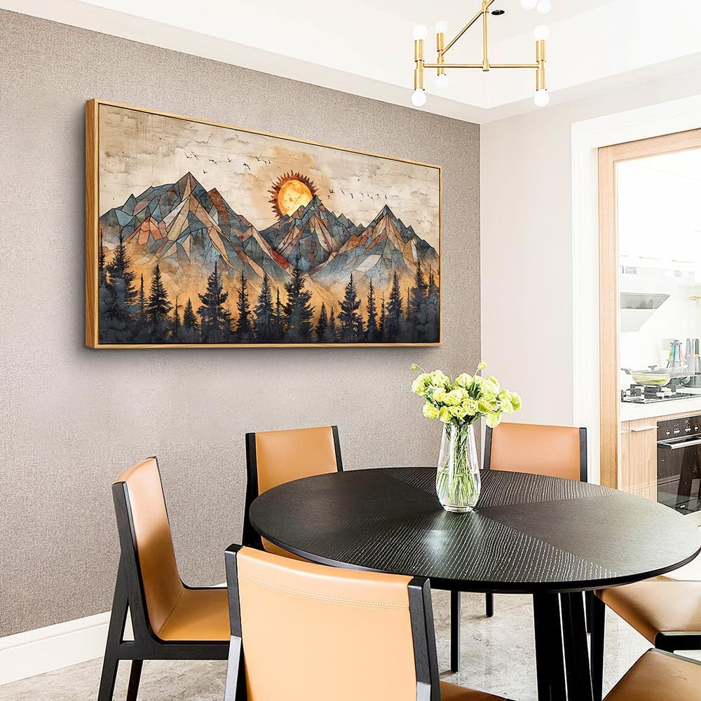 ZUITINGHUA Boho Wall Art For Living Room Large Canvas Wall Decor For Bedroom Office Decorations Abstract Wall Paintings Mountain Landscape Pictures Modern Home Mural Artwork Wood Framed 24x48 In