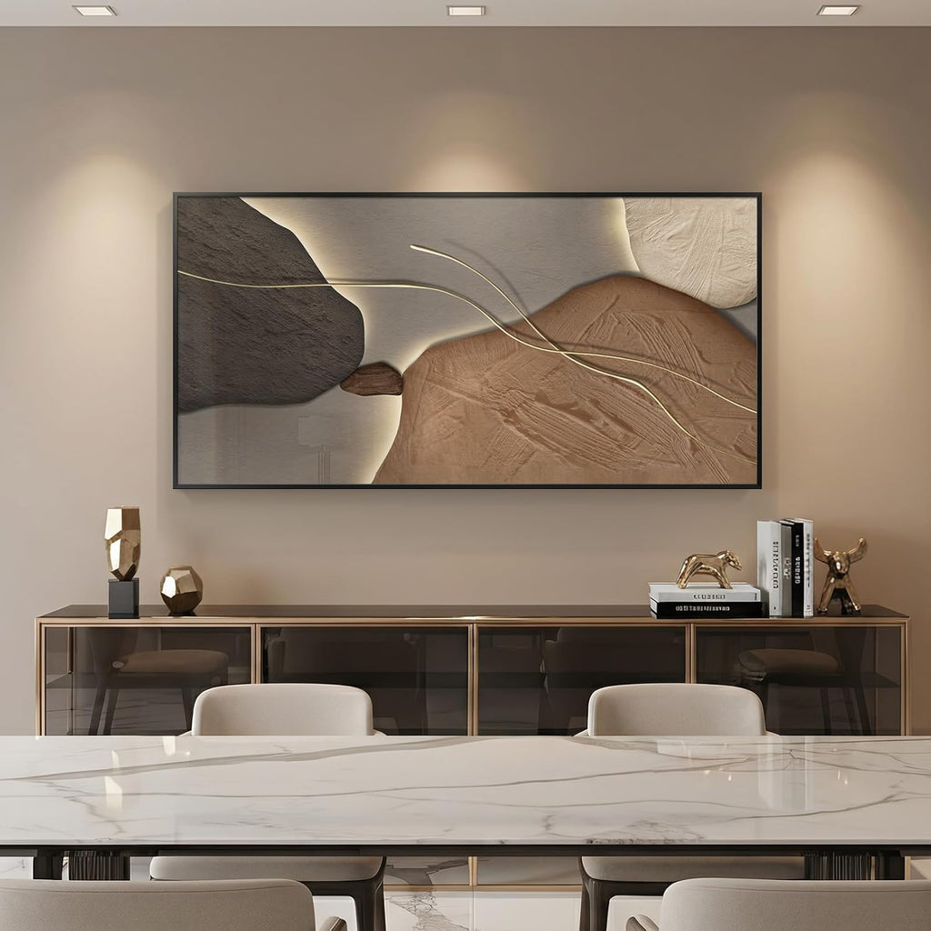 Framed Abstract Horizontal Wall Art for Living Room, Extra Large Brown and Tan Modern Artwork for Walls, Contemporary Elegant Picture Prints Paintings for Bedroom Dining Room Wall Decor, 56x28 Inch