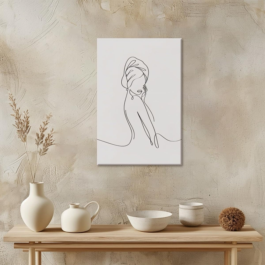 Trendy Female Sketch Wall Art Elegant Home Artwork Decor Minimalist Black and White Body Line Painting Poster Abstract Canvas Print Wall Decor for Bedroom Washroom Bathroom Framed20x30inch