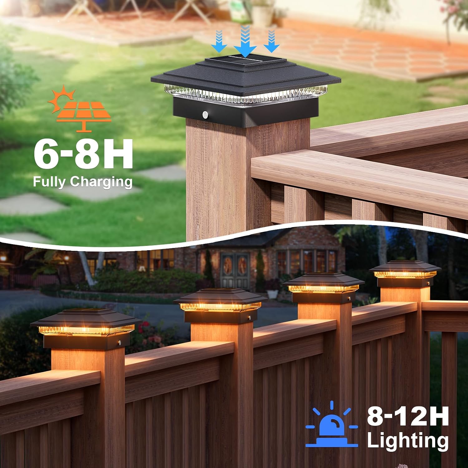 APONUO Solar Post Cap Lights Color Changing - RGB 8 Solid & Gradient Colors, IP65 Waterproof, for 4x4 5x5 6x6 Wood Vinyl Fences, Deck, Patio, Yard, Black, 16 Pack