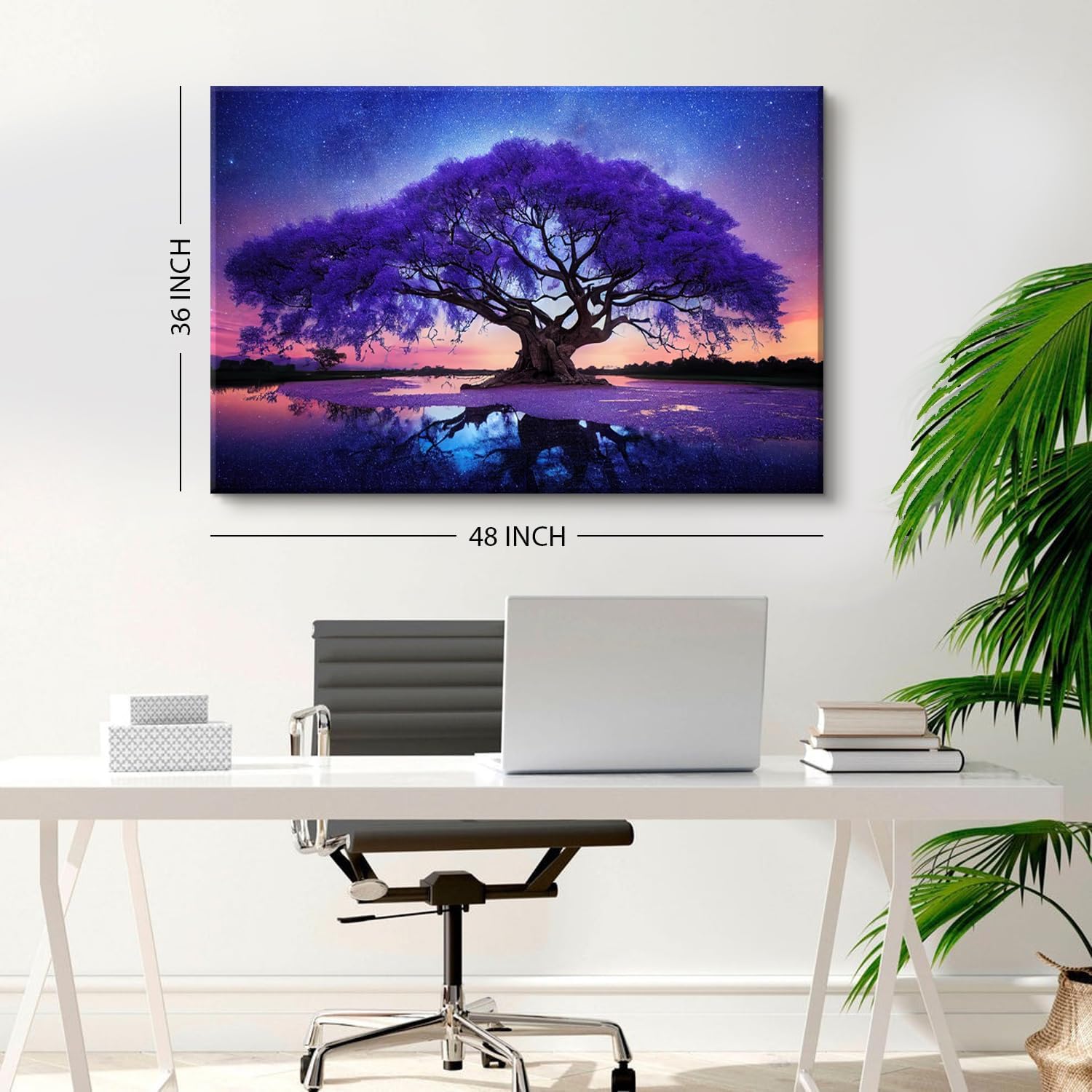 Purple Tree Landscape Wall Art Blue Starry Night Picture Artwork for Living Room Wall Decor Abstract Nature Scenery Canvas Print Painting for Modern Bedroom Bathroom Home Office Decoration 32x48'