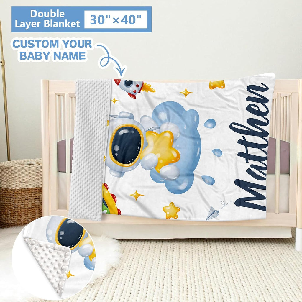 KAINSY Custom Crib Bedding Set 5 Piece for Girls Boys – Personalized Astronaut Theme, Newborn Sleep Set, Nursery Decor, Toddler Room Essentials, Infant Sleep, Baby Room Accessories, Baby Gift