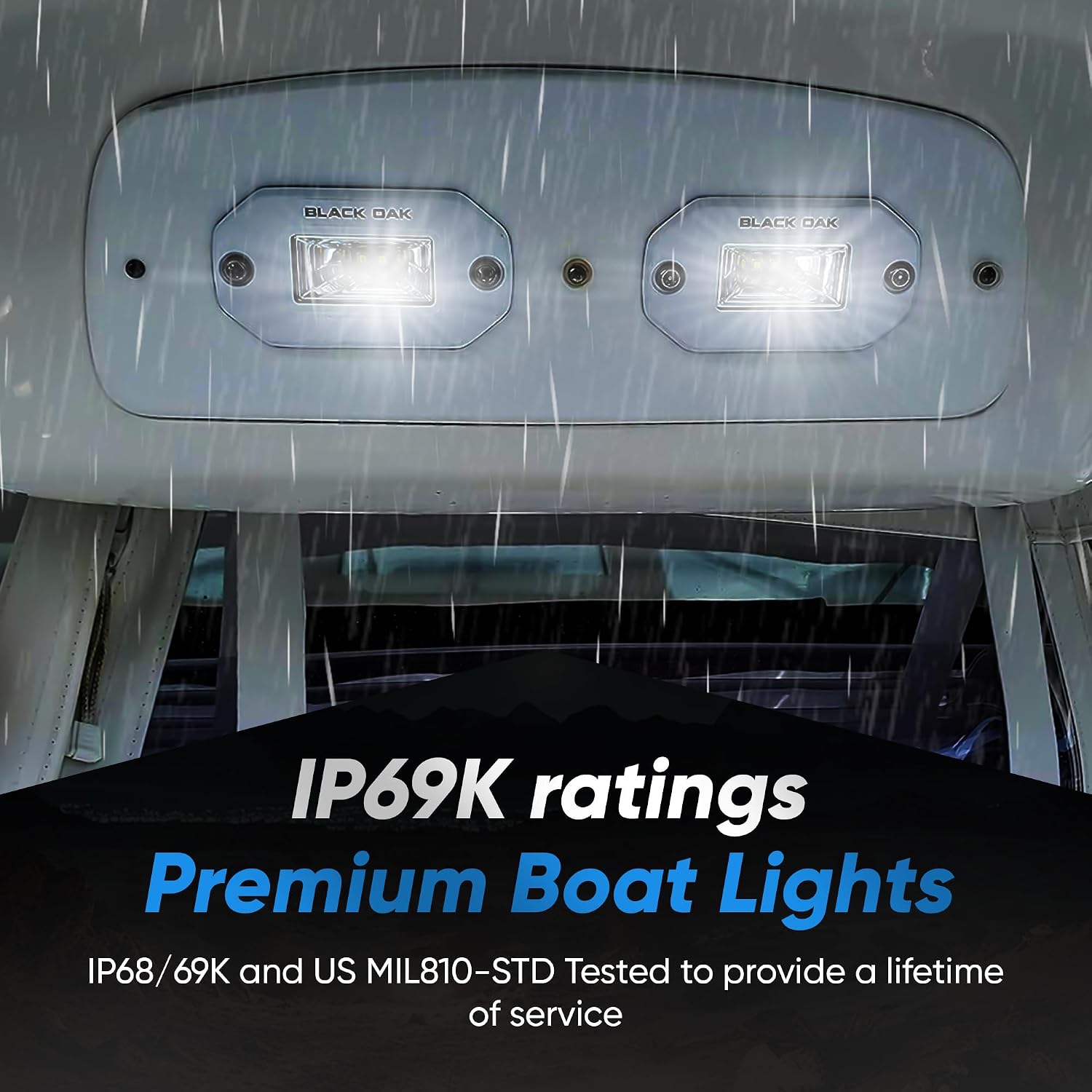 Black Oak LED Marine Flush Mount Spreader Light - IP69K Rating Single Row - 2-Inch - White - Black