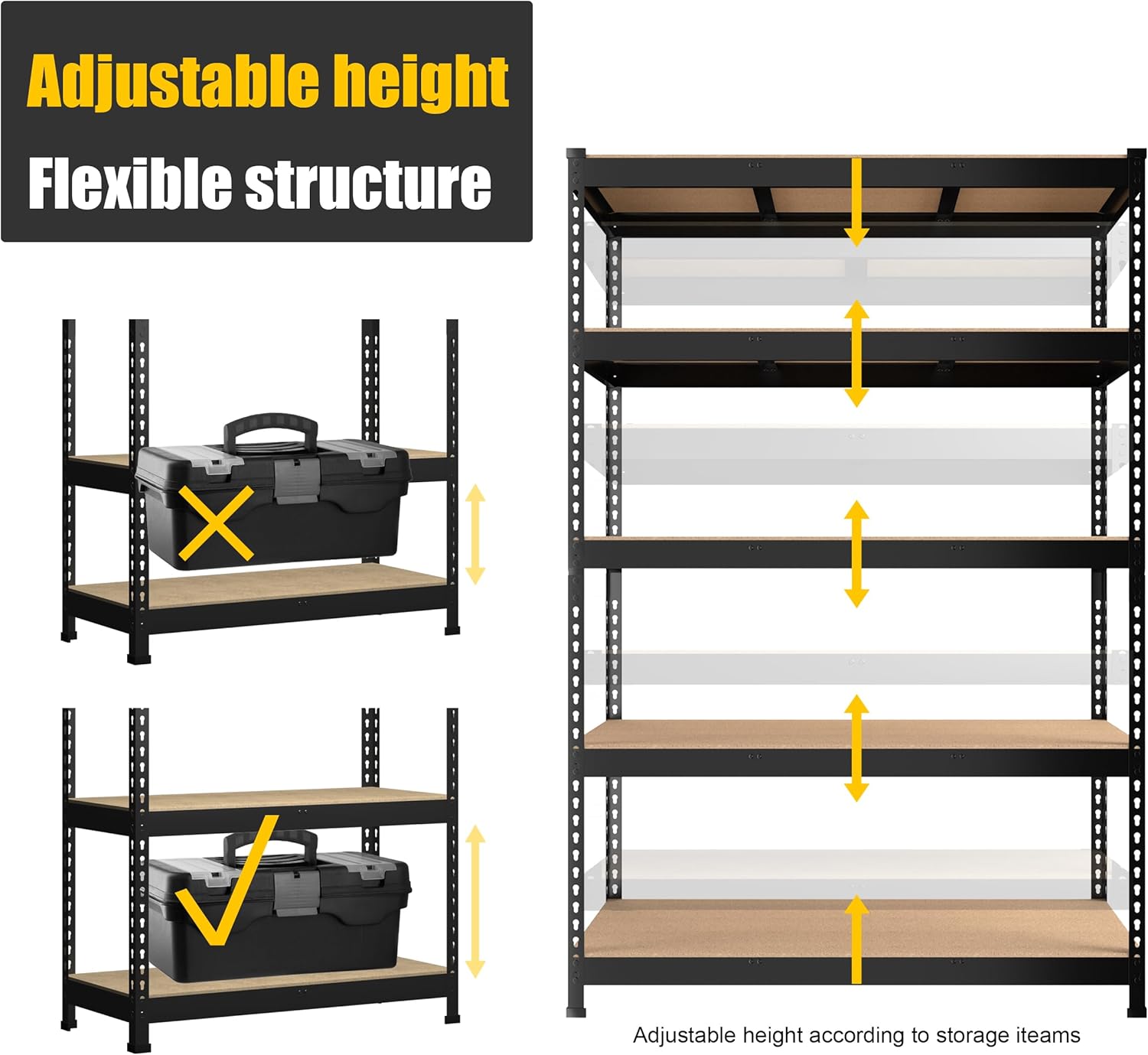 PrimeZone 2 Pack Heavy Duty Storage Shelves - 47'W x 18'D x 71'H 5 Tier Adjustable Garage Storage Shelving, Metal Utility Rack Organizer Shelf Unit for Warehouse Pantry Closet Kitchen Basement, Black