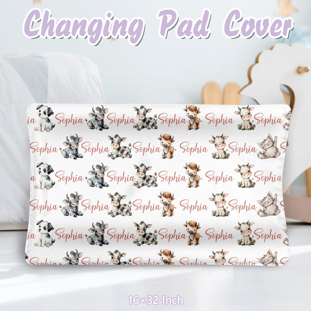 Personalized Baby Crib Bedding Set, 5 Pcs Custom Name Nursery Bedding Set for Girls Boys, Cute Farm Animals Baby Crib Set for Toddlers Infants, Double Layer Bedding Crib Sets Customized Gifts