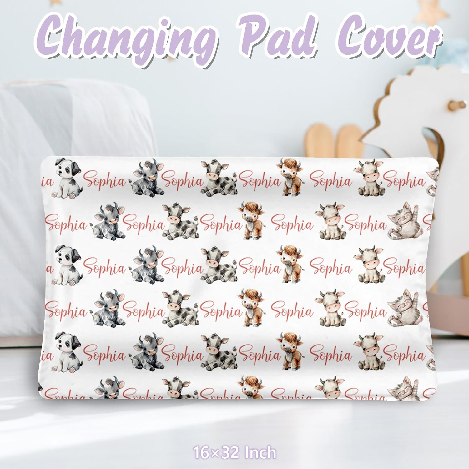 Personalized Baby Crib Bedding Set, 5 Pcs Custom Name Nursery Bedding Set for Girls Boys, Cute Farm Animals Baby Crib Set for Toddlers Infants, Double Layer Bedding Crib Sets Customized Gifts