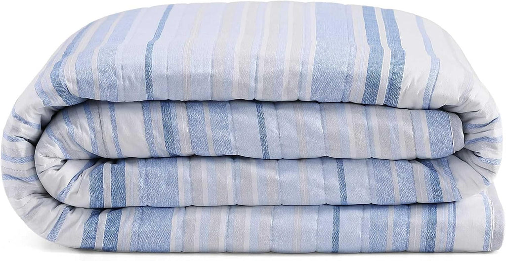 Tommy Hilfiger - King Quilt Set, Cotton Textured Bedding with Matching Shams, Medium Weight Bed Set, European Closure, Oeko-TEX Certified (Bold Stripe Blue)