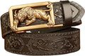 Mens Ratchet Leather Belt, Genuine Leather belts, Engraved Vintage Dragon Eagle Tiger Buckle, Business leisure belt