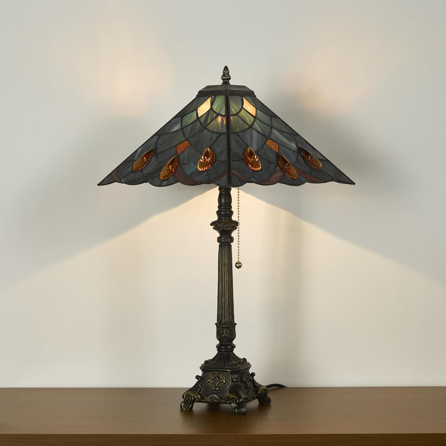 Tiffany Table Lamps Sea Blue Stained Glass Crystal Style Mission Desk Lamp 12X12X24 Inch Bronze Resin Base