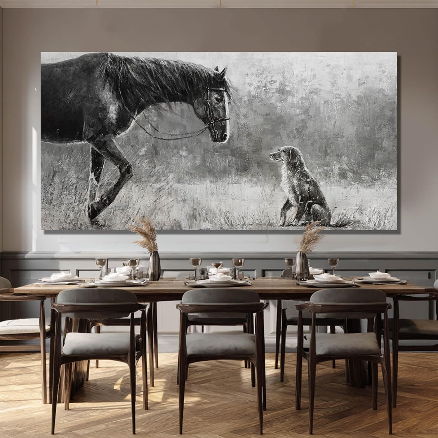 Artexist Horse Canvas Wall Decor Grey Wall Picture Modern Wall Hangings Decor 29'x58' Canvas Wall Art for Bedroom Kitchen Artwork