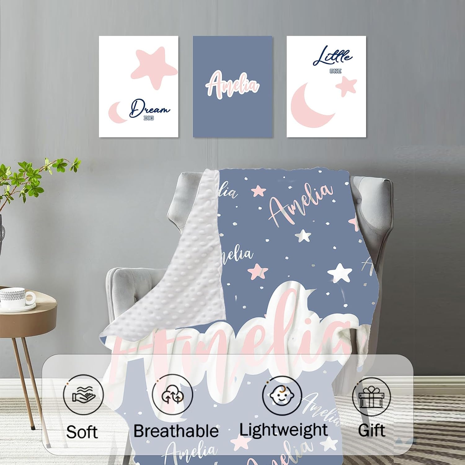 TOOTANN Custom Baby Crib Bedding Set, 5 Pcs Personalized Name Baby Crib Sheets for Kid Toddler Infant, Light Blue Starry Sky and Stars Nursery Bedding Set