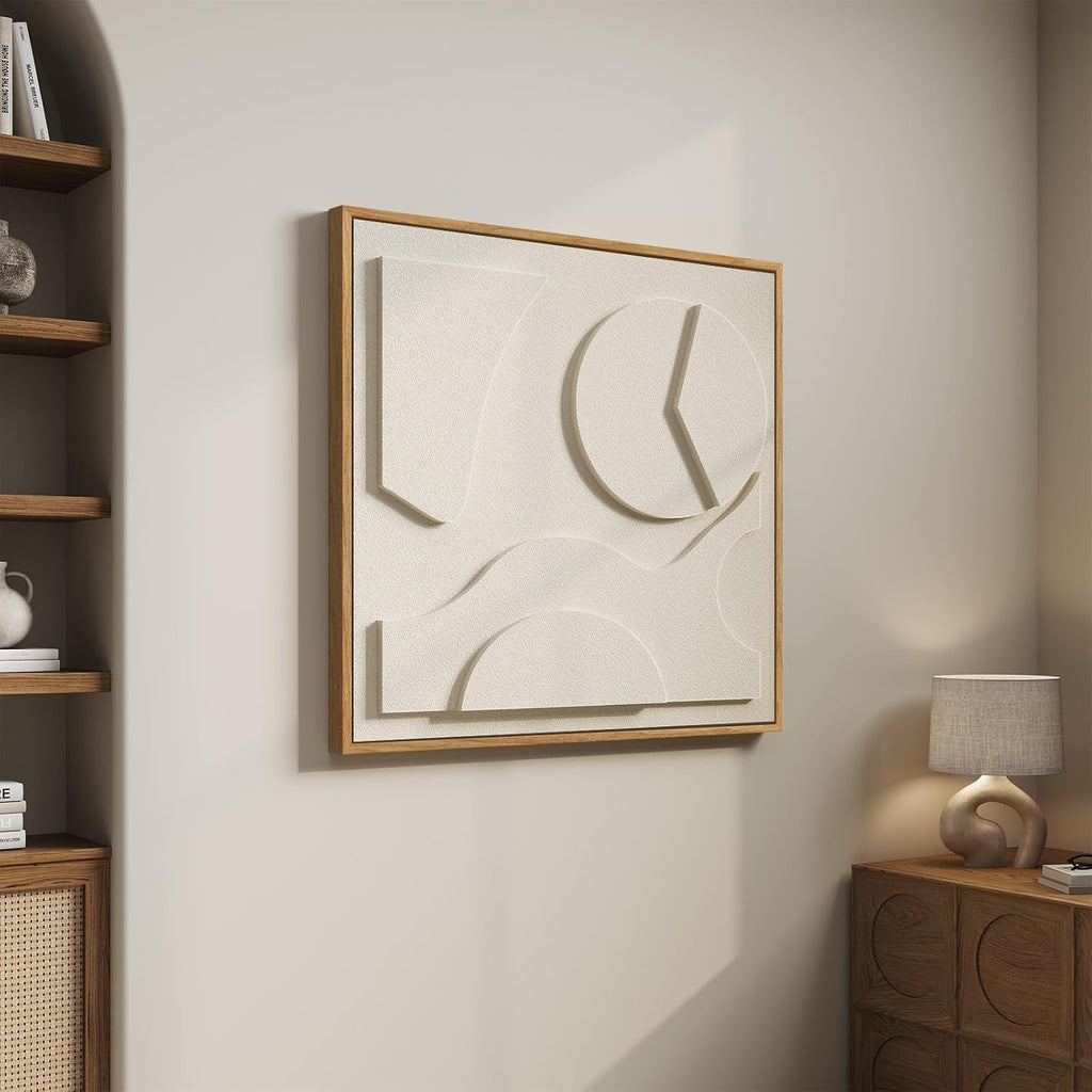 Large 3D Textured Framed White Abstract Wall Art, Square Modern Paintings Artwork for Walls, Minimalist White Geometric Block Pictures for Living Room Bedroom Office Hallway Wall Decor 30x30 In