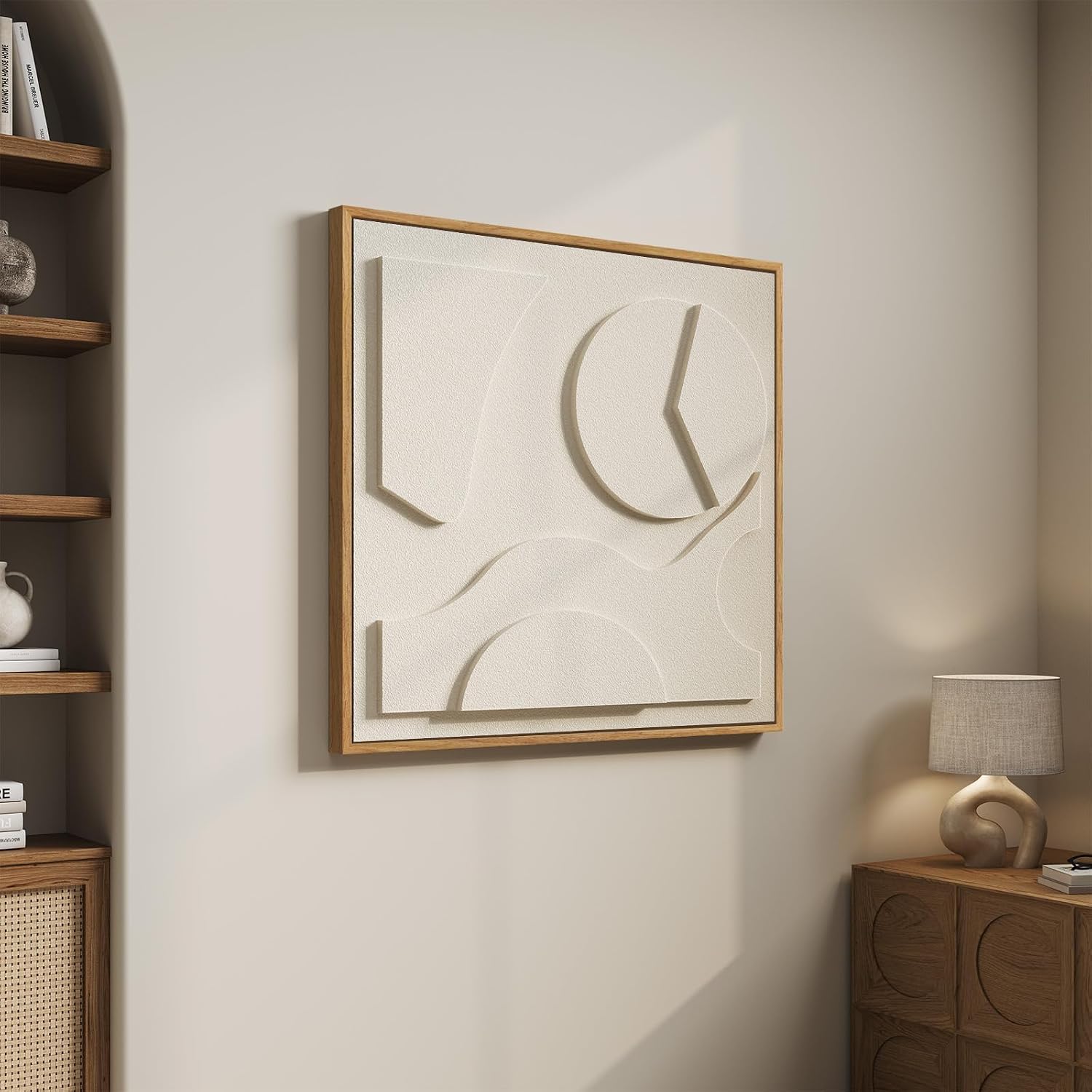 Large 3D Textured Framed White Abstract Wall Art, Square Modern Paintings Artwork for Walls, Minimalist White Geometric Block Pictures for Living Room Bedroom Office Hallway Wall Decor 30x30 In