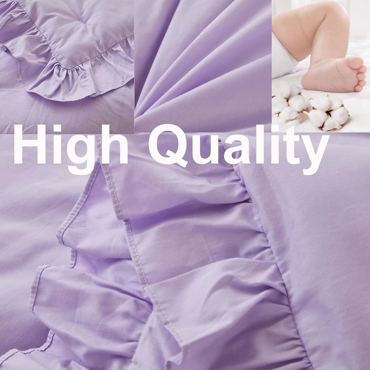 Brandream Farmhouse Crib Bedding Sets for Girls | 3 Piece Boho Chic Nursery Set Purple Baby Comforter, Fitted Crib Sheet, Crib Skirt Included, 100% Percale Cotton