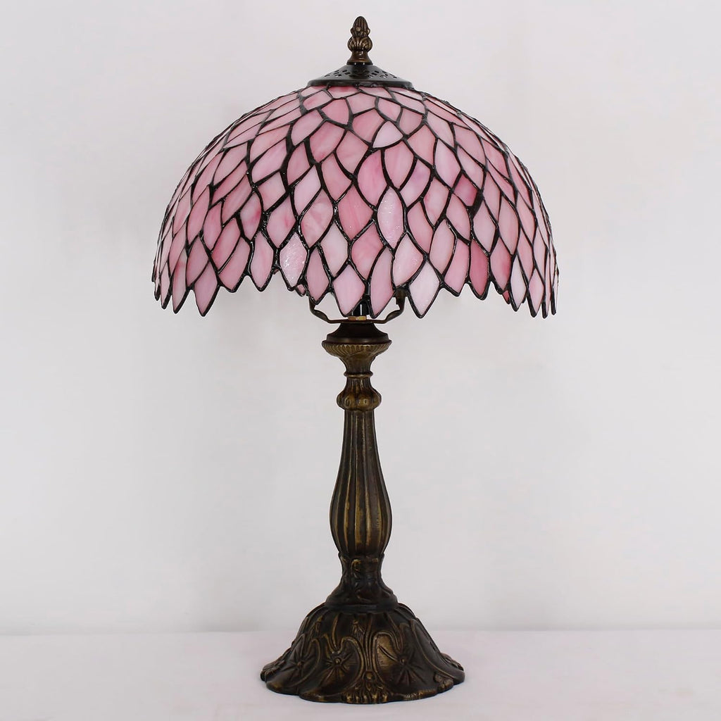 Tiffany Lamp Touch Control Table Lamp Pink Stained Glass Desk Lamp 12X12X19 Inches Wisteria Style Reading Light