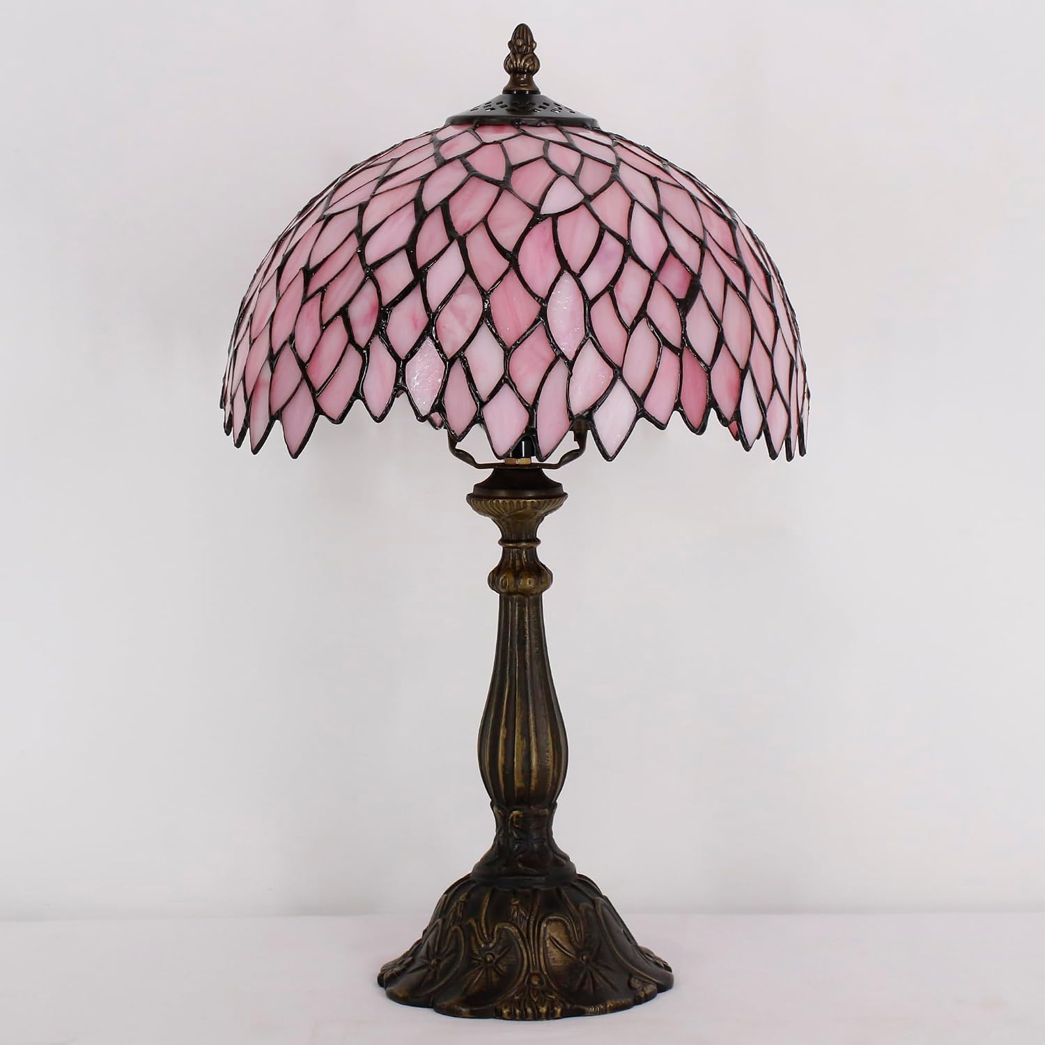 Tiffany Lamp Touch Control Table Lamp Pink Stained Glass Desk Lamp 12X12X19 Inches Wisteria Style Reading Light
