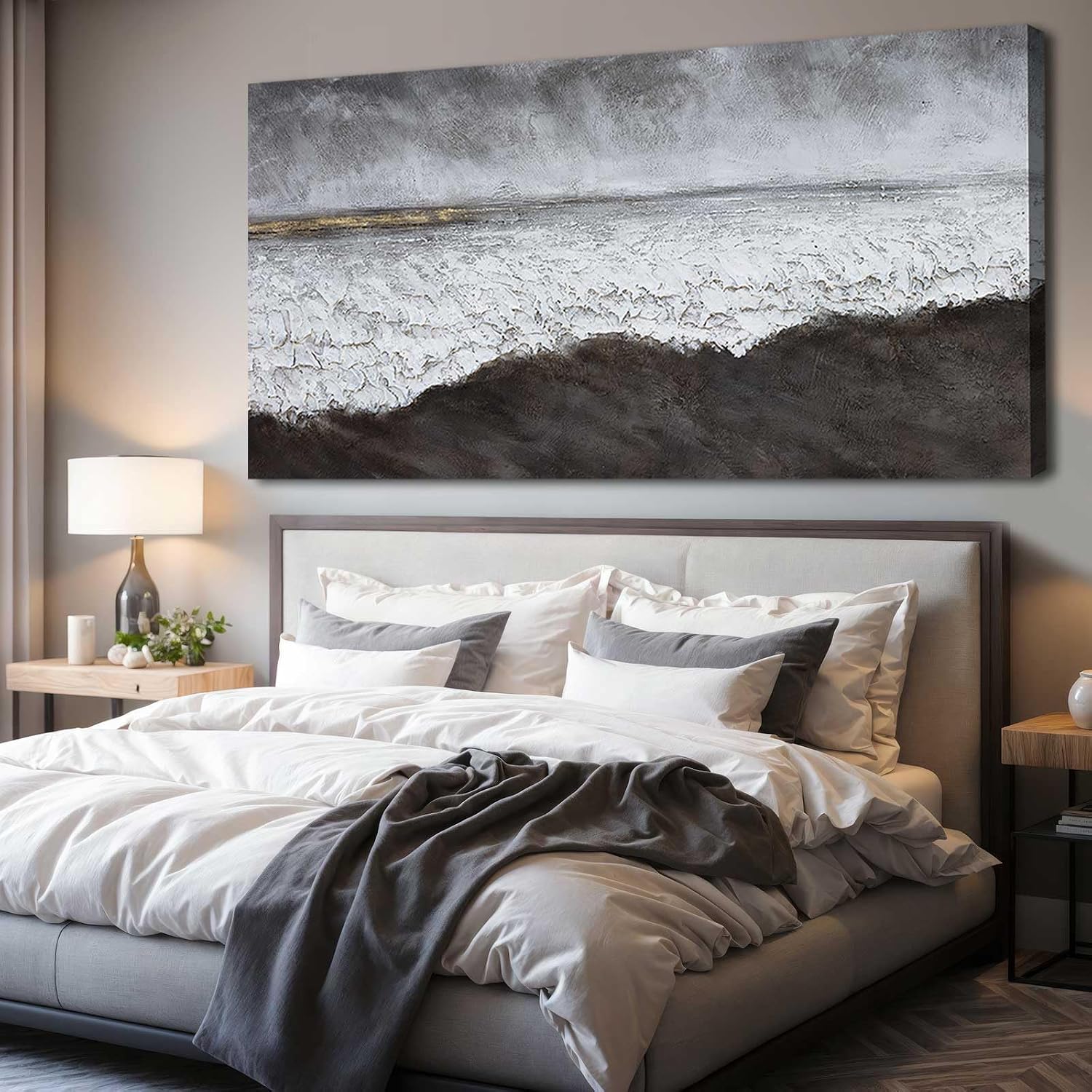 XIANSHOU Black Canvas Artwork For Living Room Abstract Wall Decor Picture on Canvas Large Size Hallway Decor Office Dining Room Decorative Wall Art 29'x58' Ready to Hang