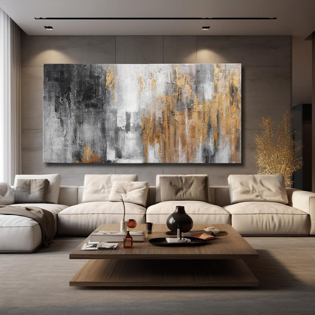 YJYart Abstract Canvas Wall Art with Gold Foil Modern Black Oil Paintings Graffiti Wall Art for Living Room Bedroom Kitchen Office Wall Decorations 30' x 60'